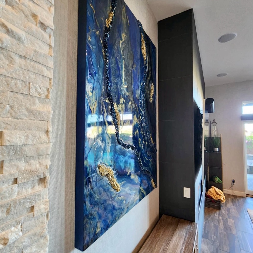 Elegant Blue and Gold Abstract Wall Art